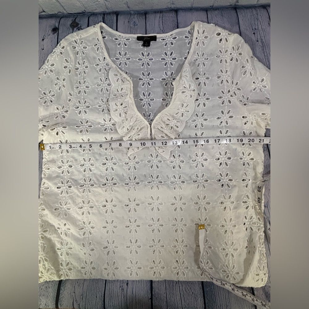 J Crew Cream Eyelet Long Sleeve Deep V Beach Resort Vacation Cover Up Dress L - Picture 11 of 12